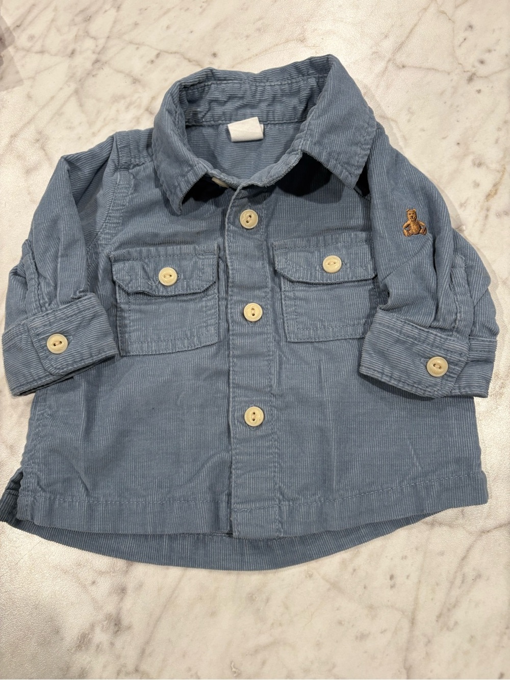 Baby Gap Blue Corduroy Button Down Shirt Size 0-3 Months Long Sleeve